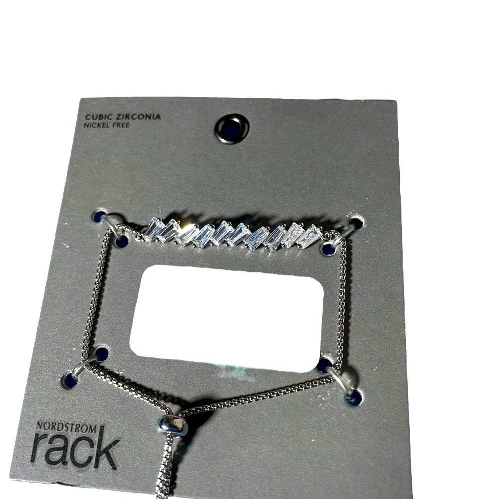 NWT Nordstrom Rack Silver Baguette Cubic Zirconia Adjustable Bolo Bracelet